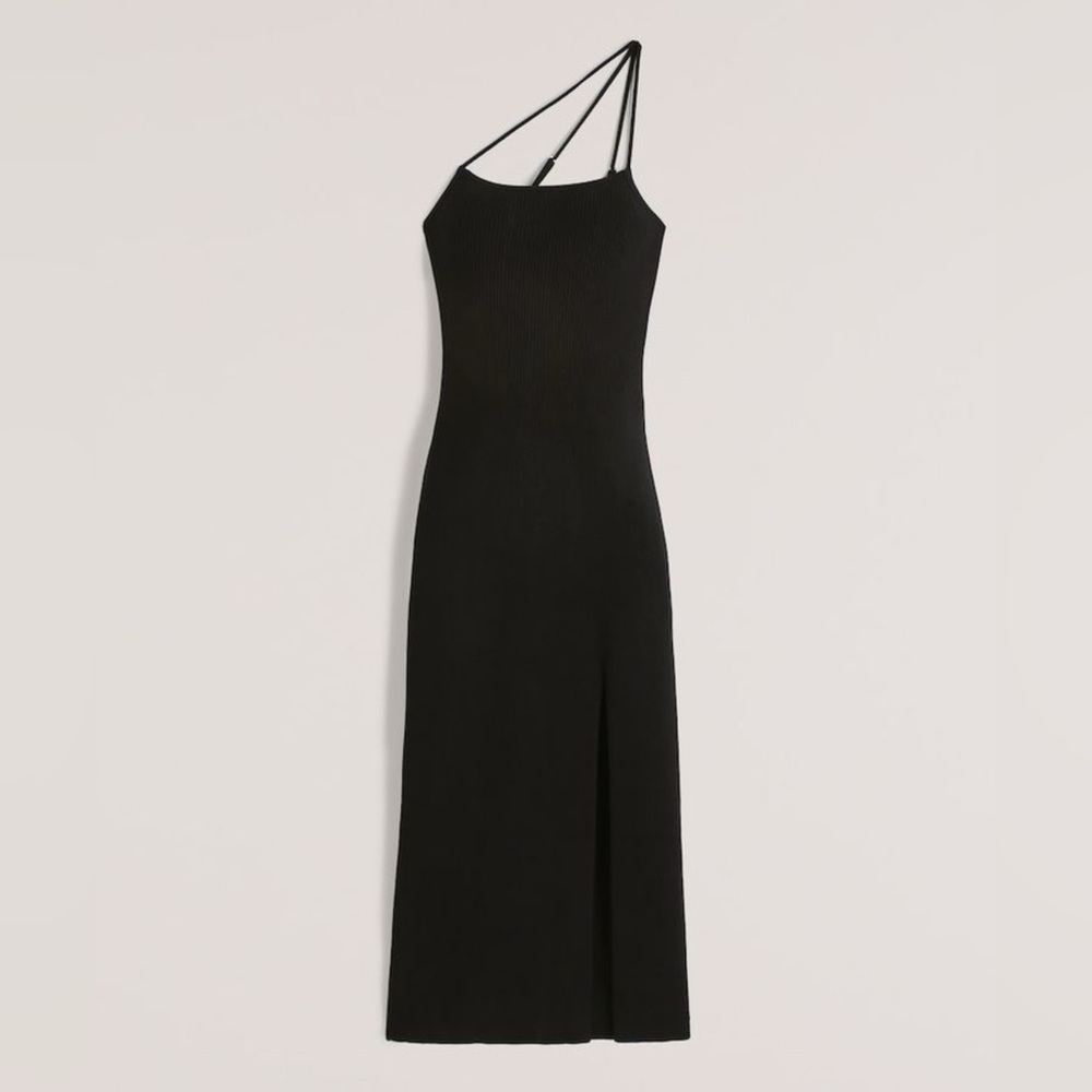 Abercrombie & Fitch Black Ribbed Asymmetrical Strappy Maxi Dress Small Tall